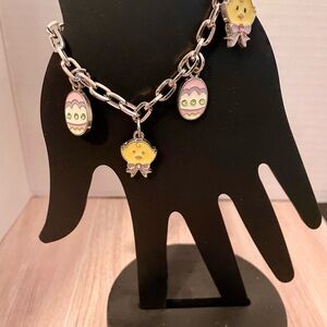 Russ Berrie Yellow Chick and Easter Egg Charm Bracelet Jewelry